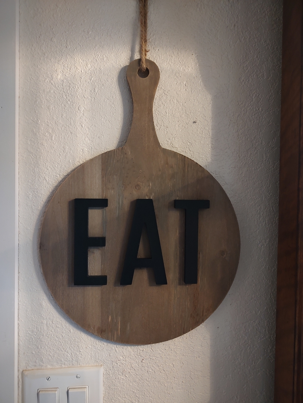 Wooden Hanging Sign with 'EAT' Letters - Natural Brown & Black